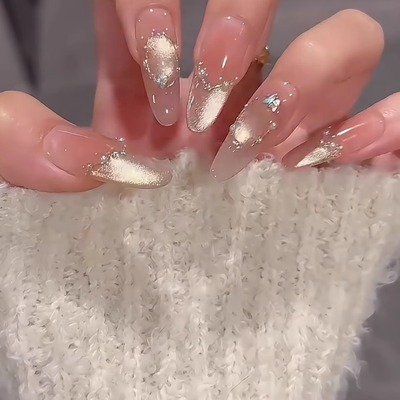 纸醉金迷纯手工穿戴美甲渐变猫眼