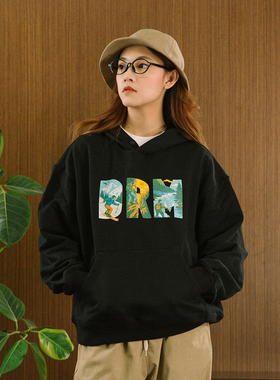 DAKYAM(达人)2025AW Trend Hoodies DRM重磅落肩短款印花连帽卫衣