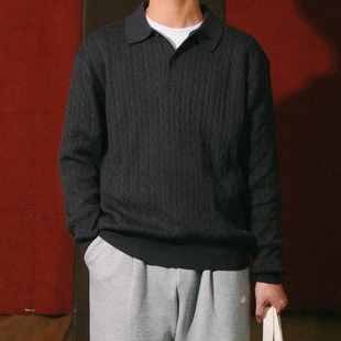 Polo DAKYAM Button Cable 秋冬日系翻领扭纹麻花复古毛衣 达人
