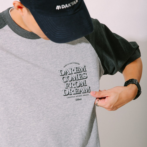 撞色插肩牛角袖圆领短袖T恤