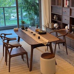 宋式美学2026办公室茶台高端定制黑胡桃木客厅阳台白蜡木茶桌椅