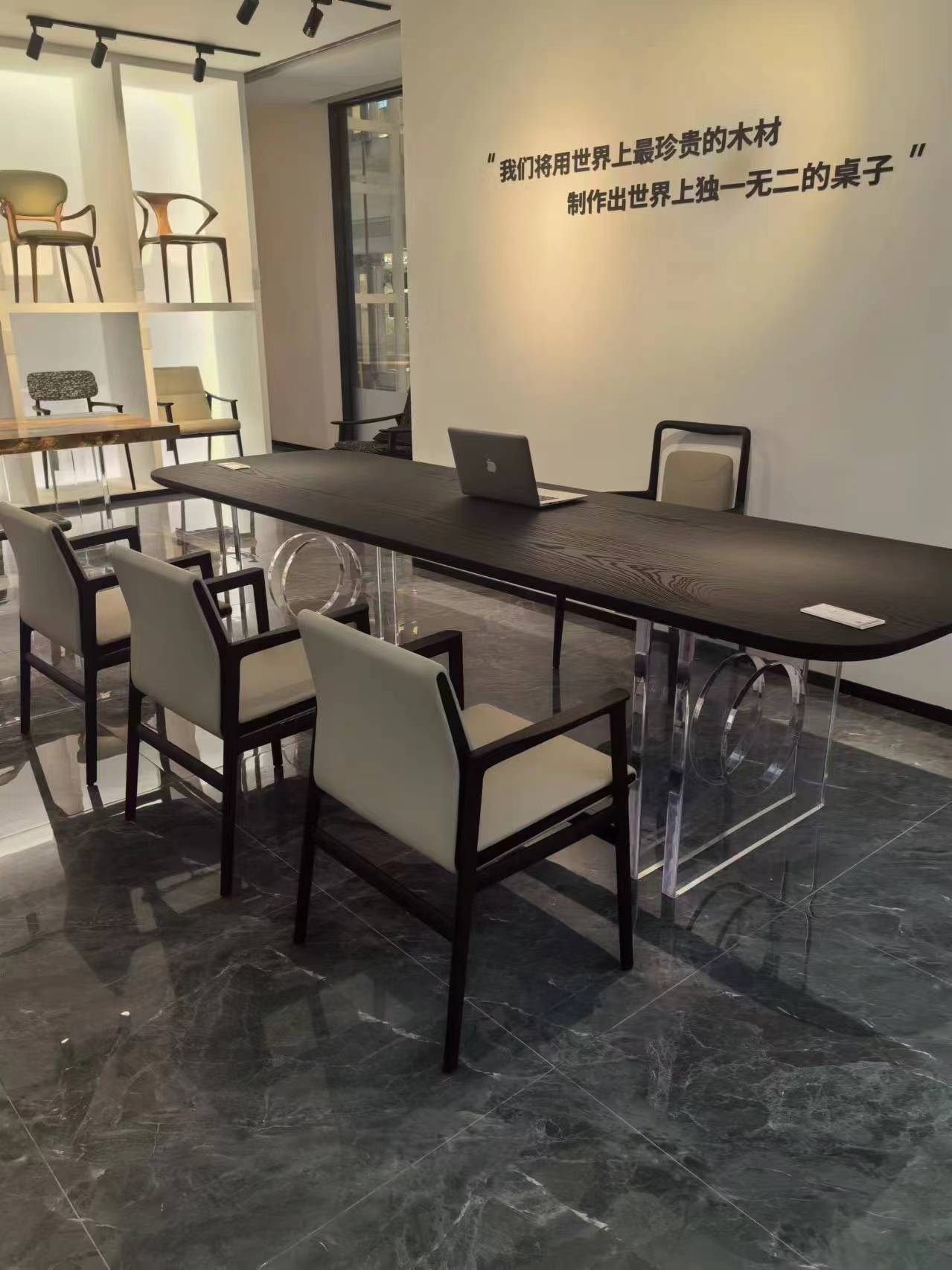 新中式黑胡桃实木茶桌椅组合办公室别墅设计师岩板泡茶桌高端定制