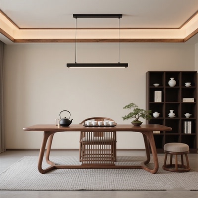 白蜡木茶桌椅组合宋式美学国风黑胡桃别墅简约办公室客厅家用茶台