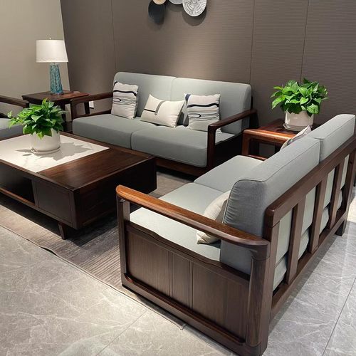 2024年新款新中式实木沙发客厅黑胡桃木茶几家具组合高端定制沙发