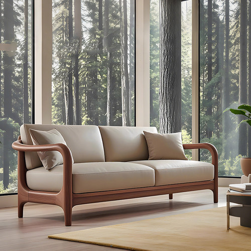 北美黑胡桃木休闲客厅家具禅意白蜡木沙发茶几组合高端宋式美学