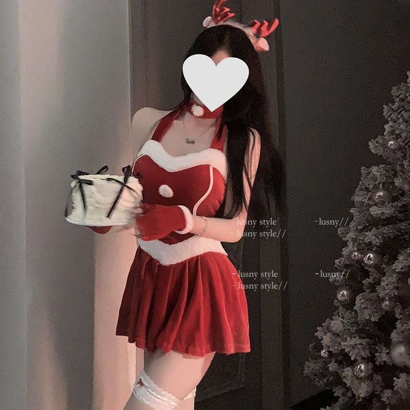 鹿叔:圣诞节服装女性感cos纯欲风麋鹿制服短裙氛围感连衣裙穿搭