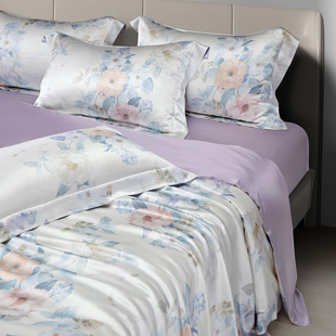 枕水人家100%真丝四件套喷绘纯桑蚕丝绸高端婚庆喷绘被套床上用品