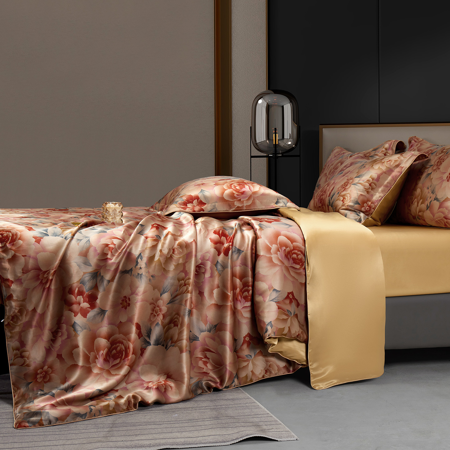 香云纱中式100%真丝四件套重磅