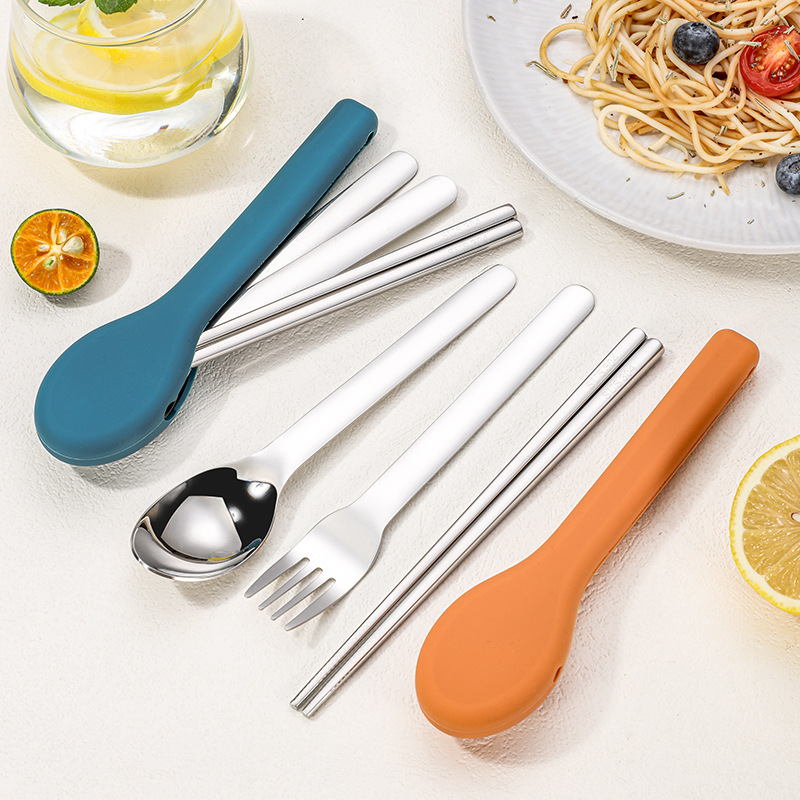 颜值便携餐具304不锈钢勺子筷子套装学生户外外带便当餐具硅胶盒