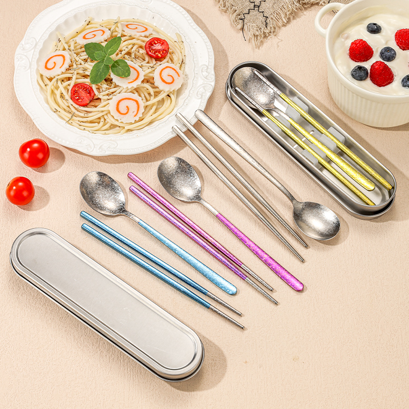 高端卡通纯钛餐具两件套小清新