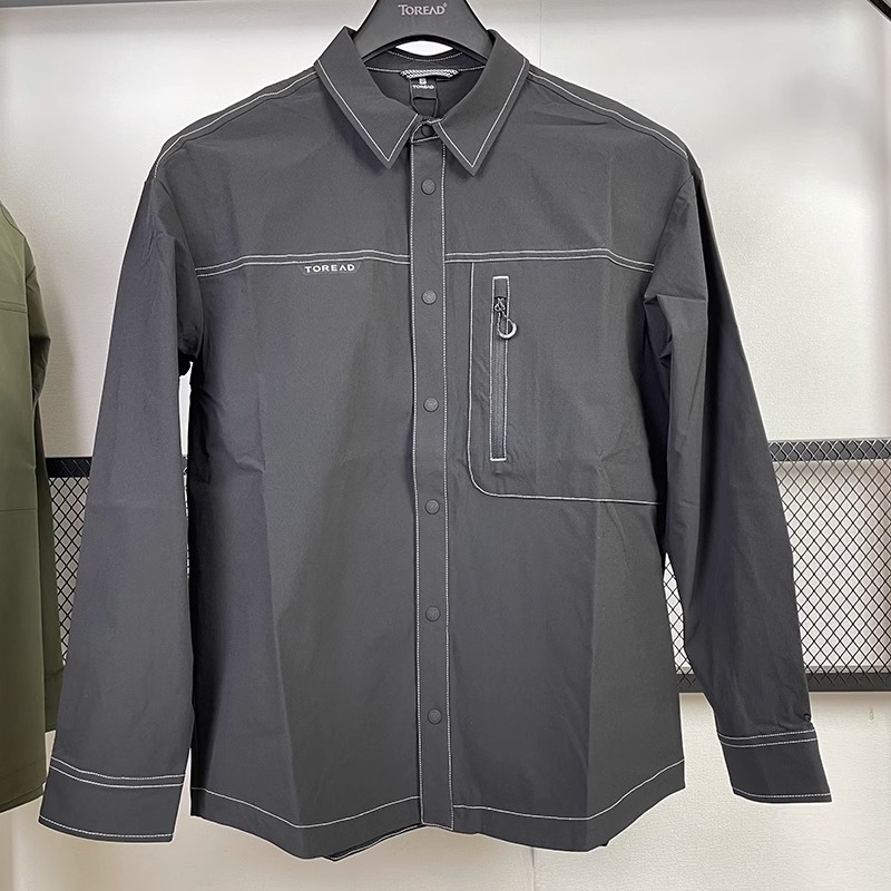 2025新款探路者衬衣外套长袖男式户外翻领春夏季休闲宽松速干衬衫