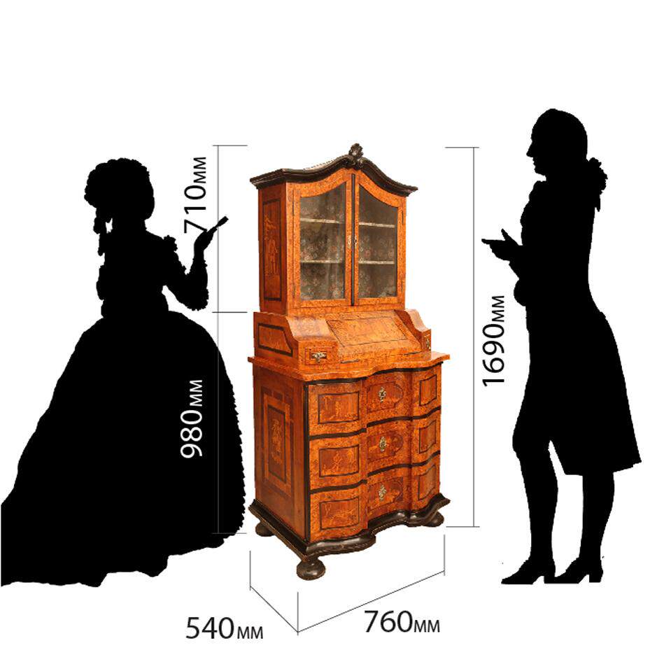 西洋古董家具19世纪荷兰胡桃木Bierdermeier inlaid拼花书柜