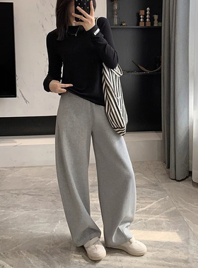 灰色阔腿裤女春秋季新款垂感休闲香蕉运动卫裤宽松弯镰刀裤直筒裤