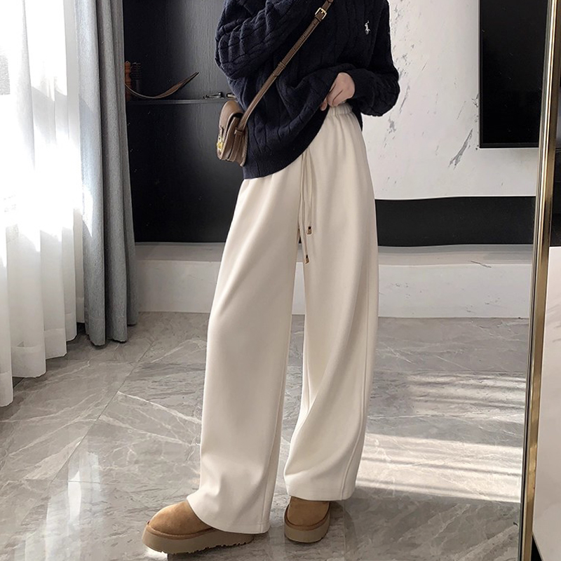白色阔腿裤女秋冬休闲羊毛呢