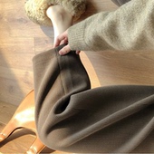 棕色灯芯绒阔腿裤 女直筒秋冬休闲宽松九分哈伦加绒萝卜针织奶奶裤