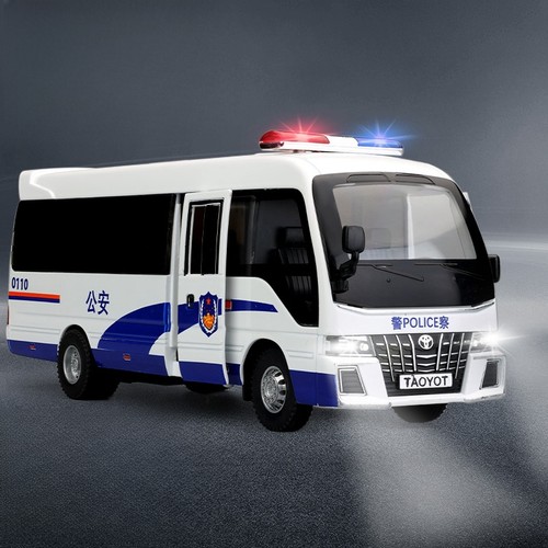 仿真1:32丰田考斯特巴士警车汽车模型合金大客车儿童玩具车男孩