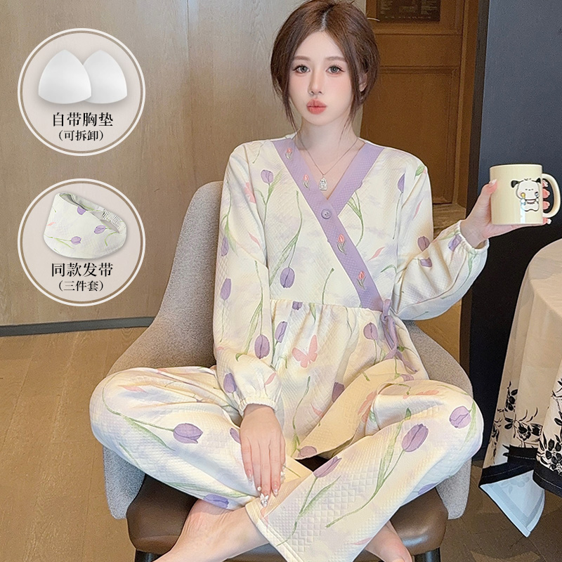 【送发带】空气棉月子服纯棉12月份秋冬季孕妇冬厚款产妇哺乳睡衣