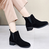 真皮靴子女切尔西靴磨砂真皮短靴粗跟软底马丁靴春秋单靴加绒女靴