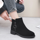 鞋 妈妈靴子软底粗跟大码 子 加绒马丁靴女款 真皮磨砂短靴女秋冬季