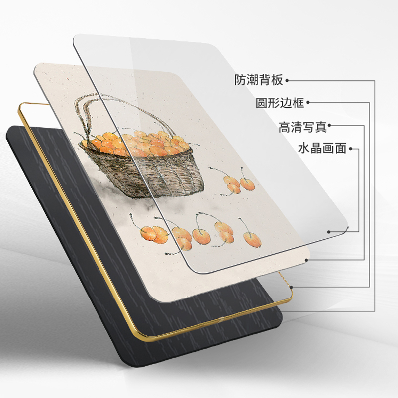 现货速发新中式餐厅装饰画半圆形饭厅餐桌两联画创意暖居壁画玄关图片
