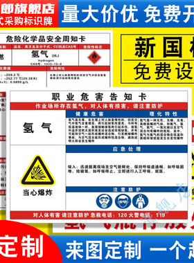 氢气职业病危害告知卡危险化学品安全周知卡氧氩氮气混合气体MSDS气瓶存放处风险点标识标志警示牌提示定制QT