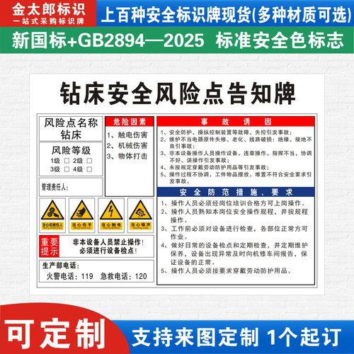 钻床安全风险点告知牌卡预防措施