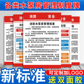 新版 消防水泵房操作规程应急预案流程值班生活泵房卫生管理制度泵房人员岗位职责消防安全警示牌标语贴定制做