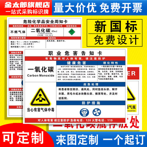 一氧化碳职业危害告知卡标识牌