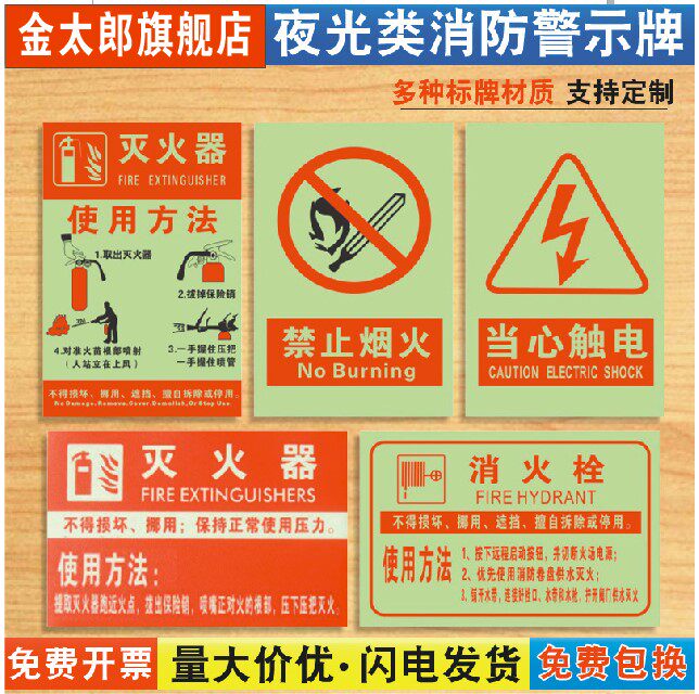 消防消火栓当心触电禁止严禁烟火温馨提示牌夜光标语标志标示警示牌墙
