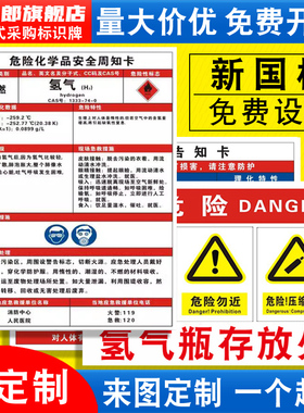 氢气危险化学品安全周知卡职业病危害告知卡氧氩氮气混合气体MSDS气瓶存放处风险点标识标志警示牌提示定制QT