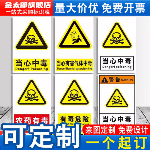 当心中毒安全标识牌农药有毒危险煤气毒气有害气体危险废物化学品车间警示标志提示牌禁止消防指示牌贴纸定制 - 封面