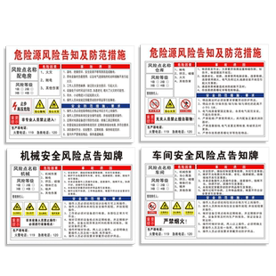 安全风险点告知牌卡危险源预防措施工厂车间机械空压机配电房仓库消防标语标识标志标示指示警告提示警示定制