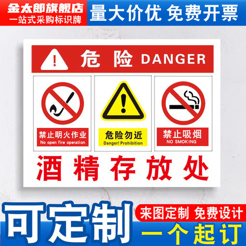 酒精瓶存放处标识牌安全警示牌
