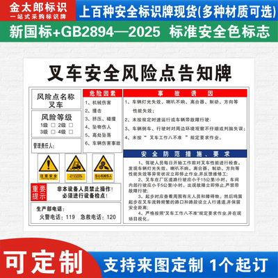 叉车安全风险告知卡警示标识牌