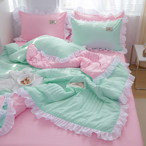 夏凉被空调被三四件套韩版花边可机洗水洗棉薄被子单双人学生夏季