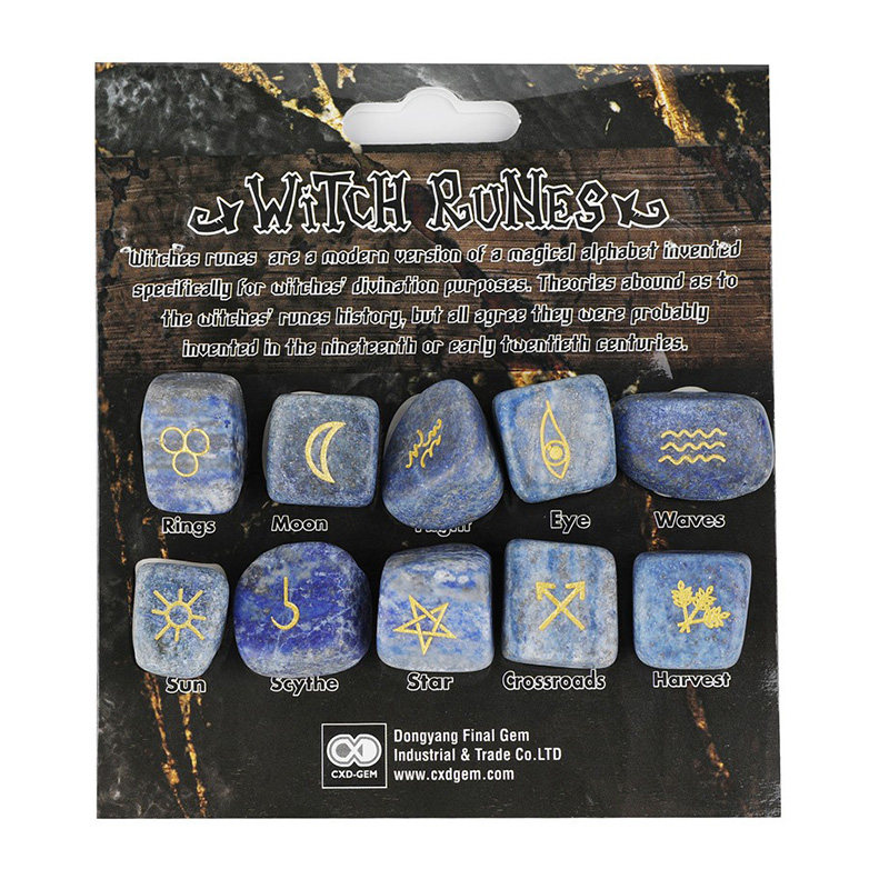 10颗装北欧如尼石witchesrunes粉晶虎石青金天然卢恩水晶字符宝石