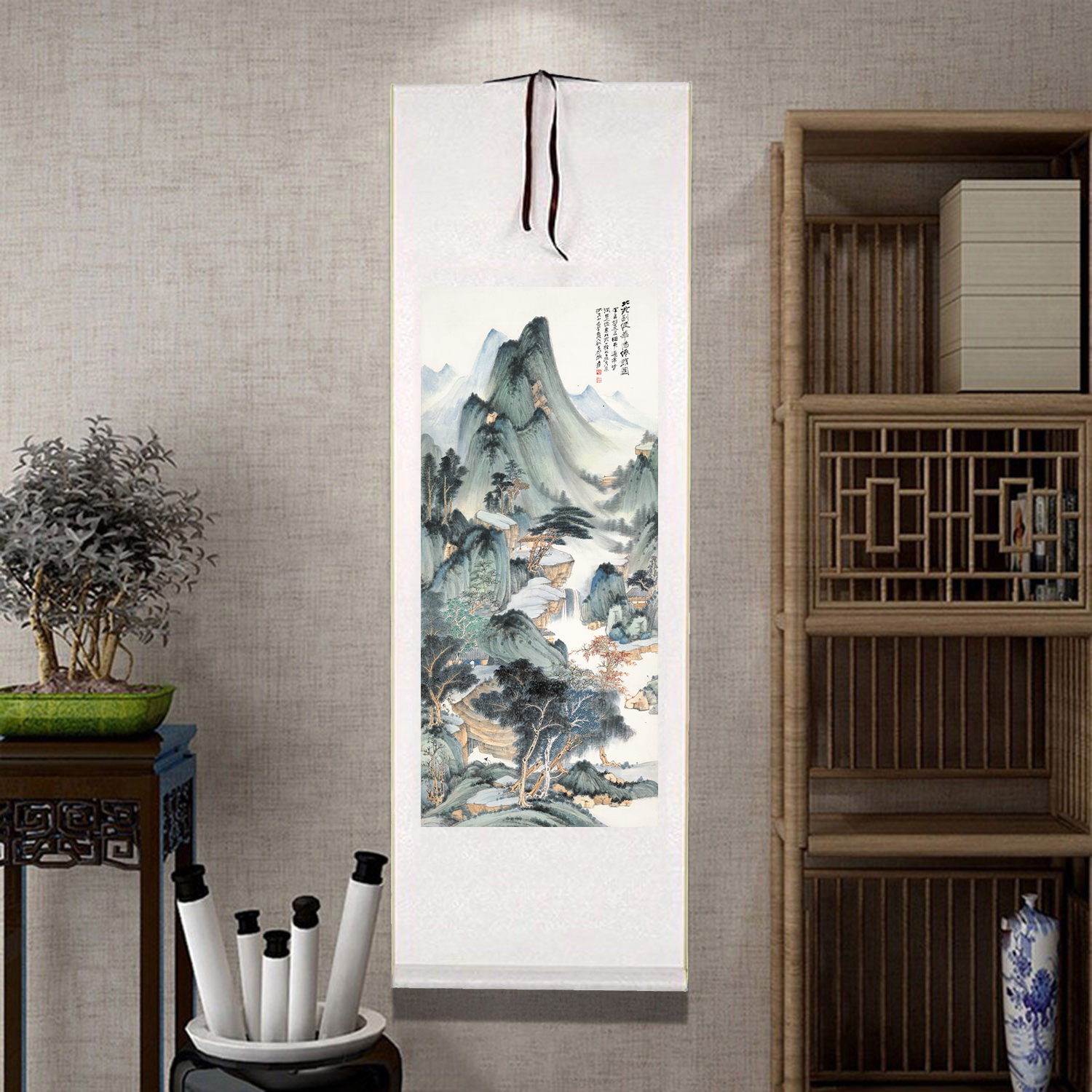 张大千山水画仿董源华阳仙馆图立轴挂画中式客厅装饰画办公室字画