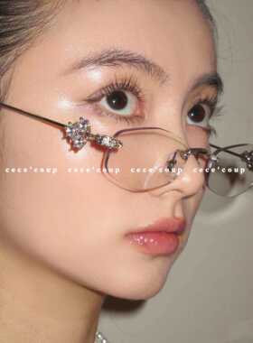 icc显脸小！03/27 新品 26ss 水钻无框素颜眼镜 防蓝光