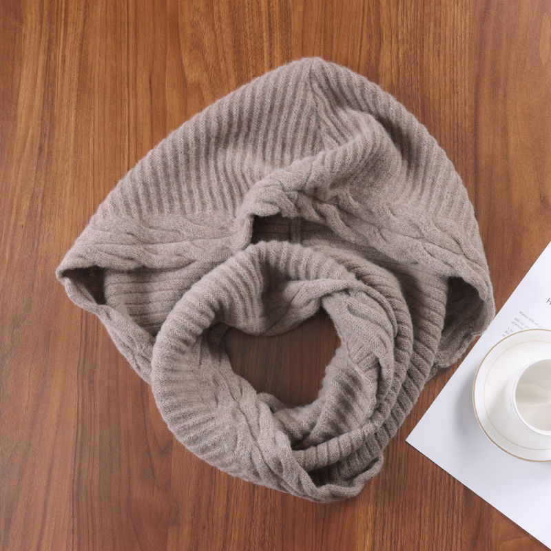 秋冬羊绒围脖帽子一体女针织护颈椎假领子羊毛围巾连帽假衣领脖套