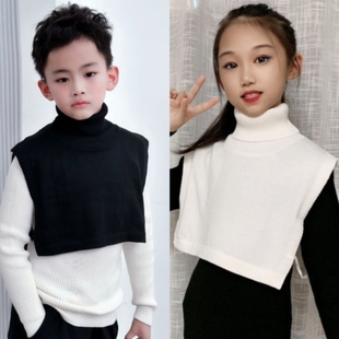 羊毛假领子儿童毛衣假高领脖套针织保暖围脖小孩男女童披肩假衣领