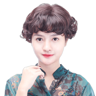 娇滴滴假发甜美空气刘海短卷发女 中老年妈妈假发梨花头 透气自然