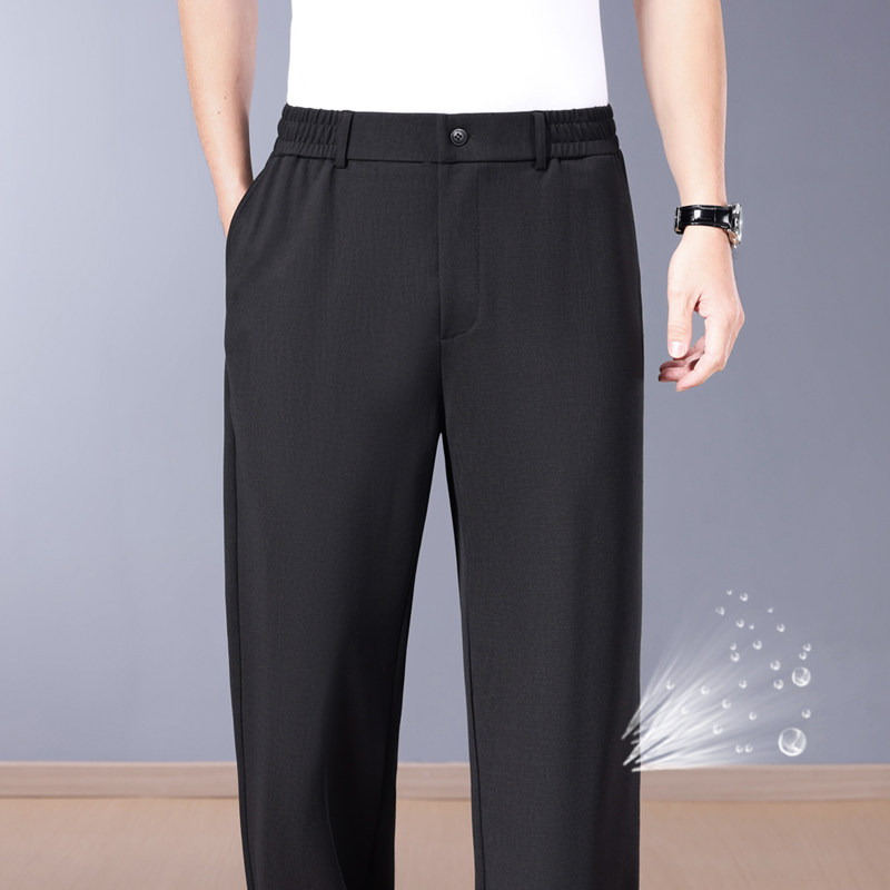 高端亚麻男裤夏季薄款冰丝休闲裤男宽松阔腿裤子男士商务西裤直筒