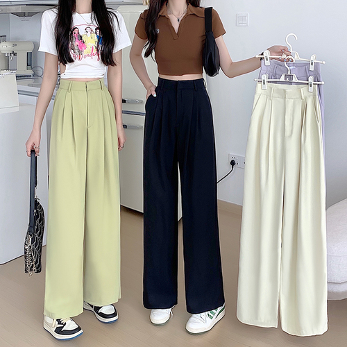 Real price real shot 2022 summer new loose and thin vertical feeling straight tube suit pants floor mop pants thin western style pants women