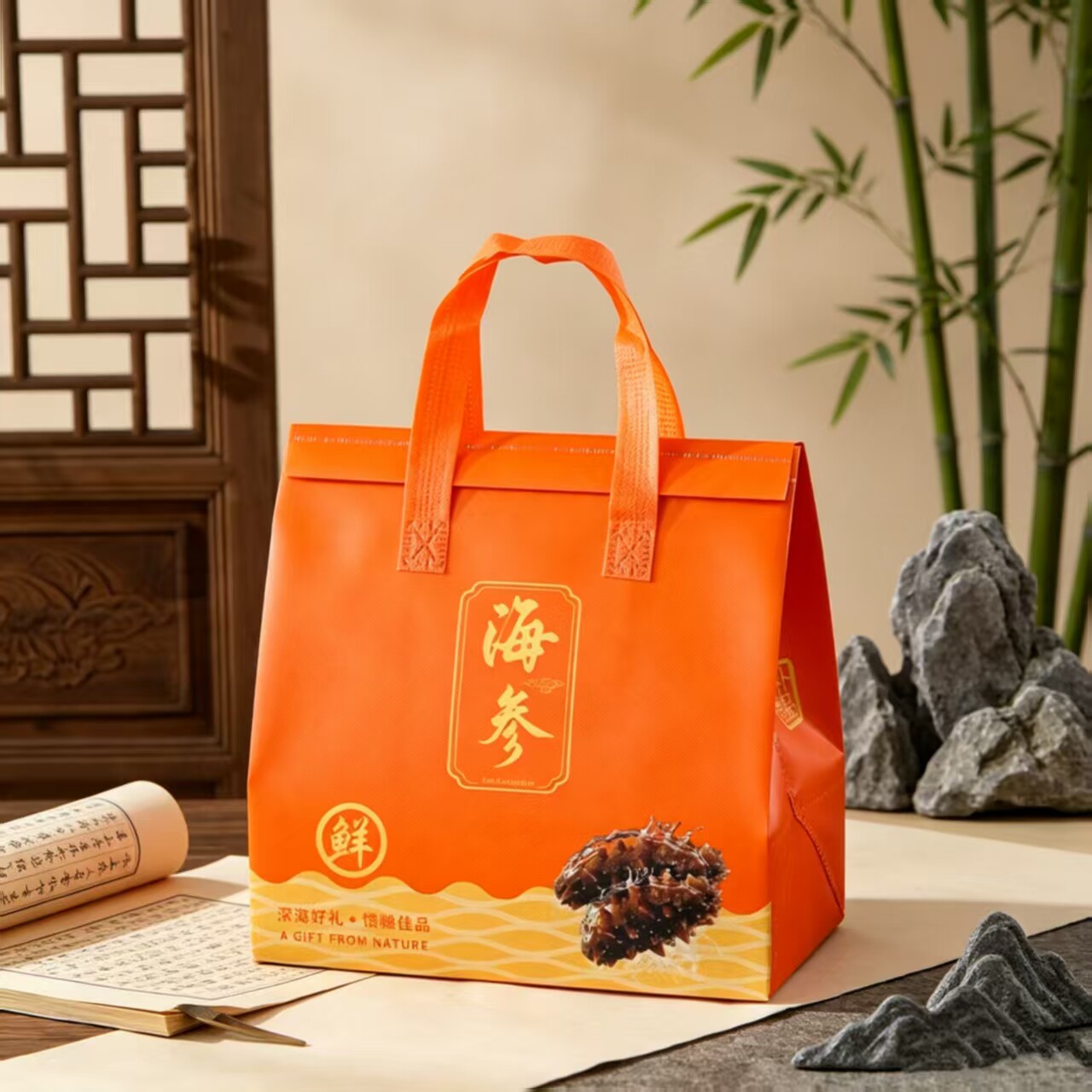 橙色海参铝箔保温袋鲜食即食海参礼品包装袋保冷袋冷藏袋手提礼袋