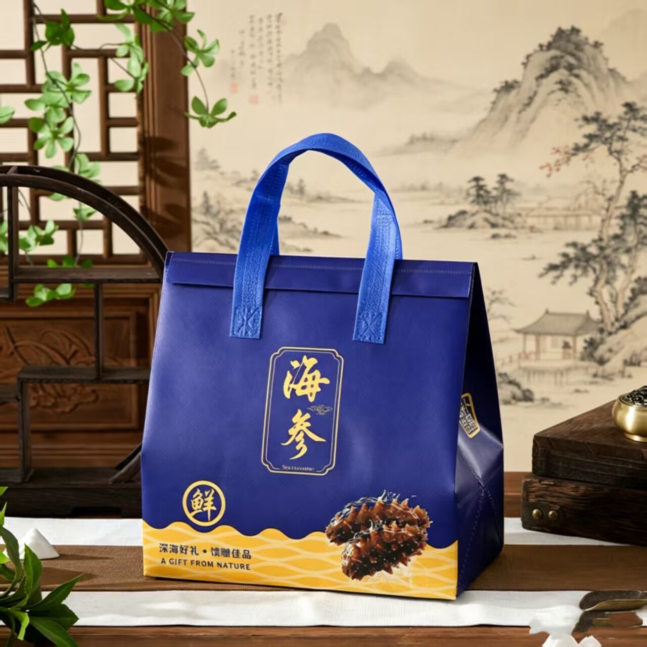 蓝色海参铝箔保温袋鲜食即食海参礼品包装袋保冷袋冷藏袋手提礼袋