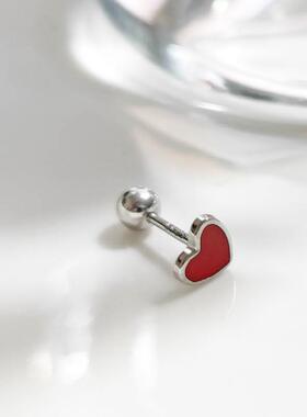 红色爱心耳骨钉螺丝拧扣纯银耳钉925高级感气质大气耳环秋冬耳饰