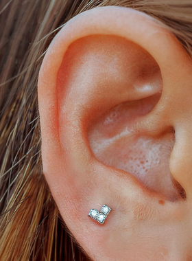 通体纯银迷你耳屏钉超闪心形耳钉女镶钻睡觉免摘养耳洞小耳骨钉
