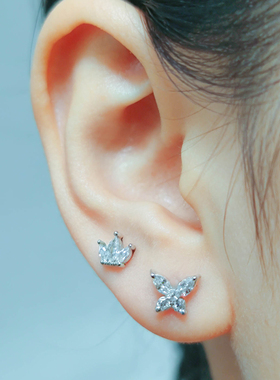 颜值爆表通体925银锆石耳钉简约百搭时尚气质养耳洞高级感耳饰女