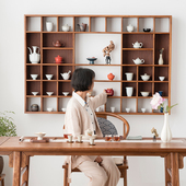 新中式 博古架多宝阁老榆木格子架实木置物架墙面展示架子