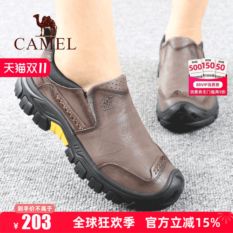 骆驼户外休闲女鞋头层牛皮徒步鞋